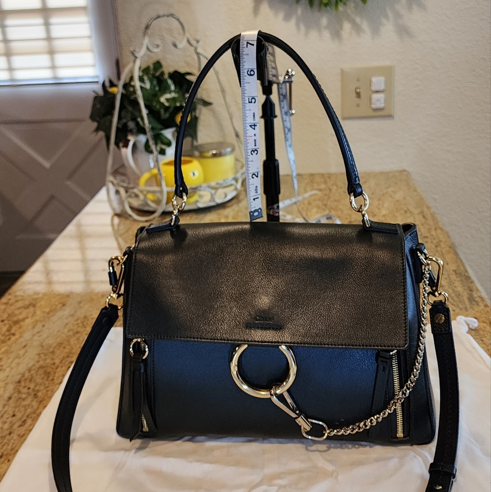 New CHLOE Faye Day Leather Suede Black Satchel Shoulder Bag RETAIL $1,850